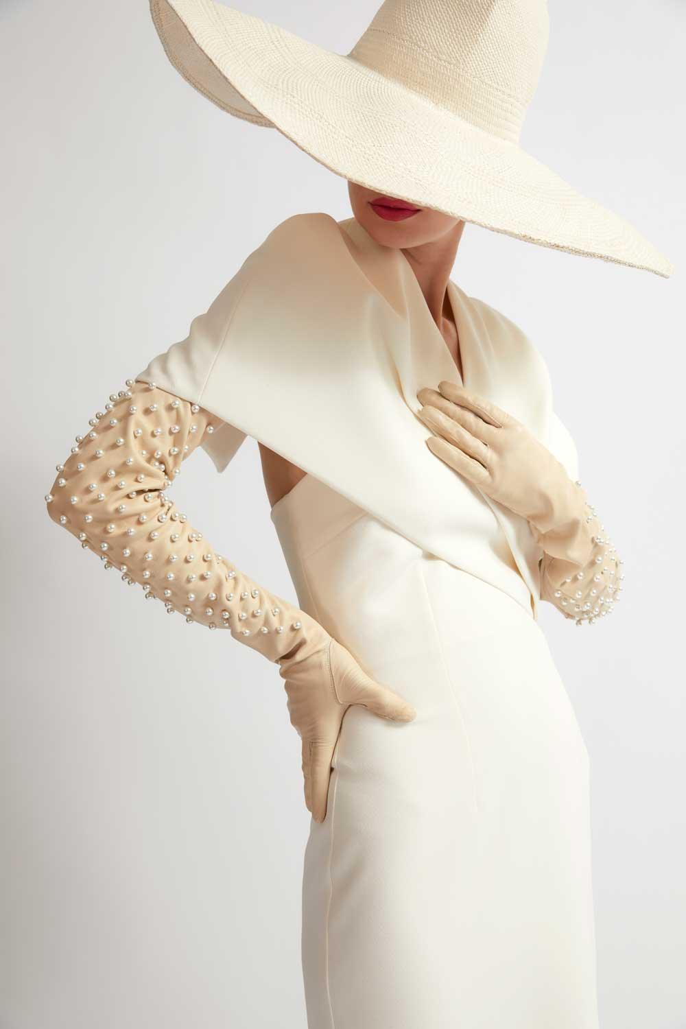 Leather Runway Gloves with Pearls by Seymoure Gloves.