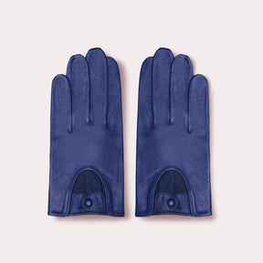 Blue leather men's driving gloves, male driving gloves.