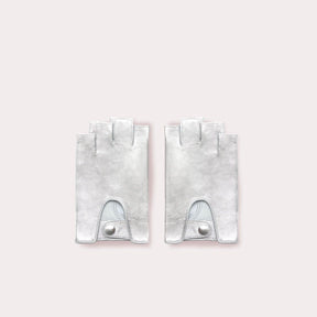 Men's white leather fingerless driving gloves made from ethically sourced Italian leather. 