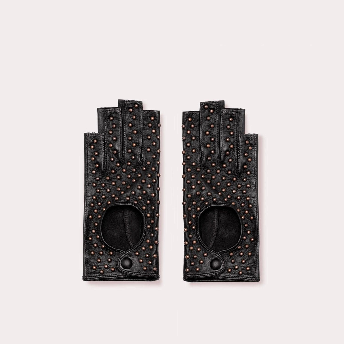 Black leather driver gloves with studs by Seymoure Gloves.