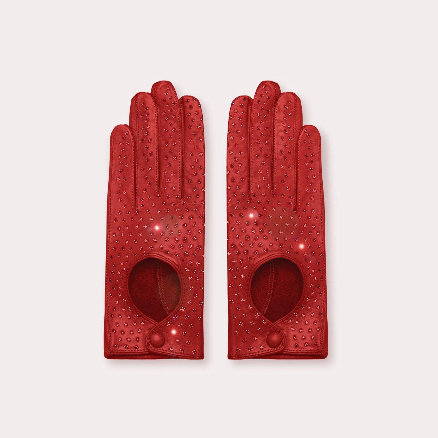 Red Driver Glove with Crystals by Seymoure Gloves.