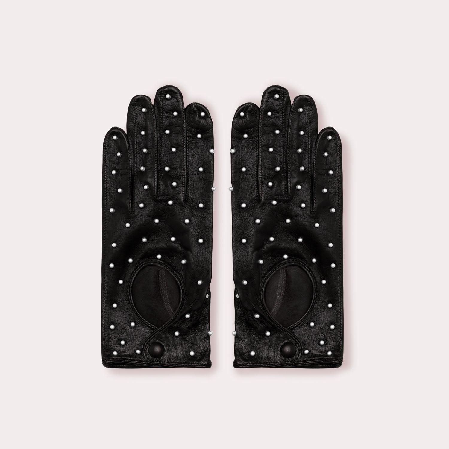 Black Driver Glove with Pearls by Seymoure Gloves.