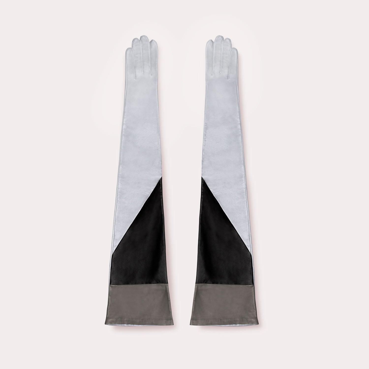 Colorblock Metallic Extended Runway Gloves by Seymoure Gloves.