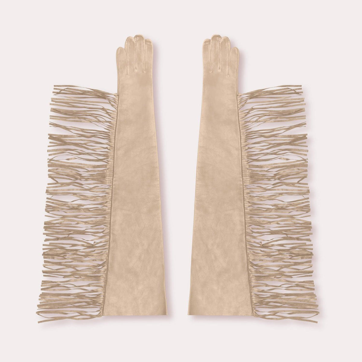 Men's Stack Glove with Fringe, beige leather gloves.