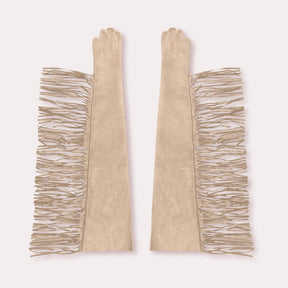 Men's Stack Glove with Fringe, beige leather gloves.