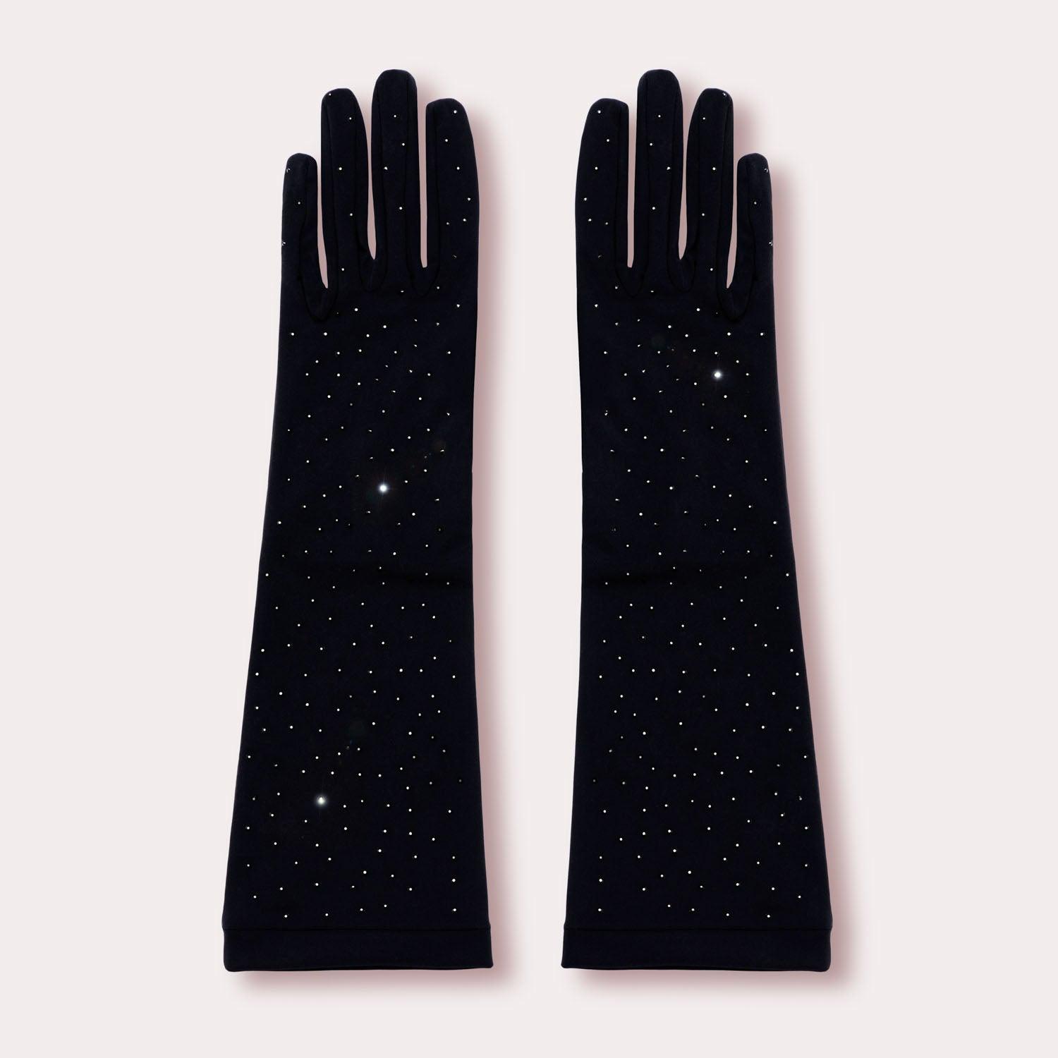 Grace Glove with Crystals, black grave gloves.