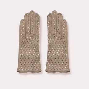 Nude Leather Kelly Glove with Studs