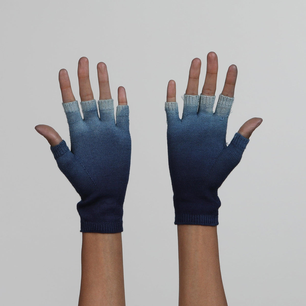 Blue Dip Dye Fingerless Gloves by Seymoure Gloves.