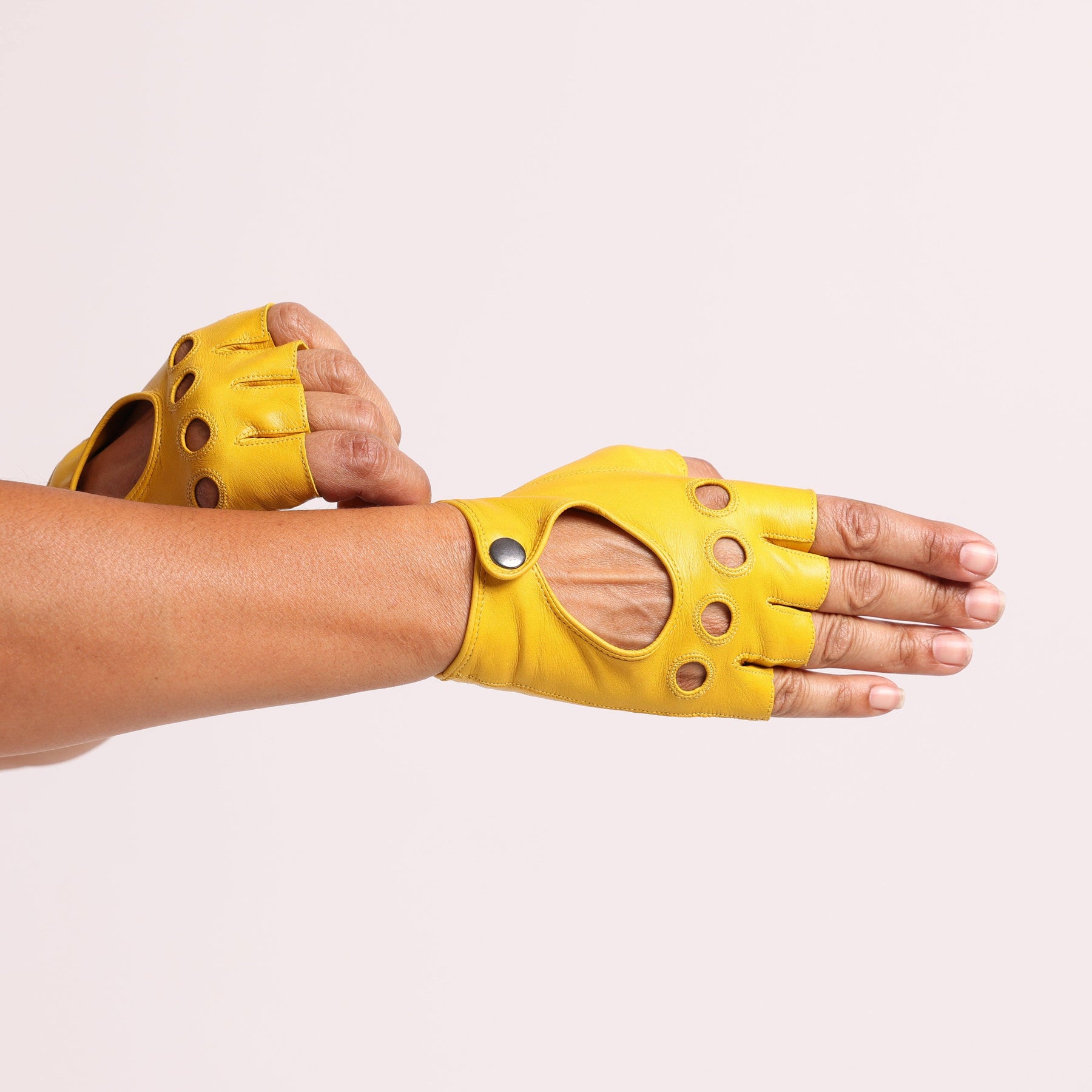 Emily Glove in Taxi Yellow. Yellow gloves, yellow gloves leather and yellow fingerless gloves.